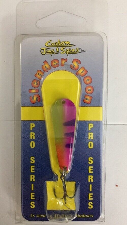 Custom Jigs & Spins 1/8th Pro Series Nickel/Purple Firetiger Slender Spoon-RARE