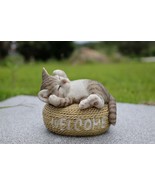 Cat with Welcome Sign -Grey-Garden Statue, Garden Decoration, Home Decor - £25.88 GBP