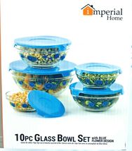 10 Pcs Glass Mixing Bowls Set With Red Colors Lids by Imperial Home - £14.00 GBP