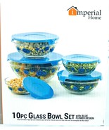10 Pcs Glass Mixing Bowls Set With Red Colors Lids by Imperial Home - $338.51 MXN