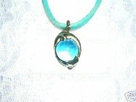 2 Dolphin Circling Around A Light Turquoise Blue Gem Ball Pendant Necklace - £6.28 GBP