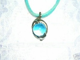 2 Dolphin Circling Around A Light Turquoise Blue Gem Ball Pendant Necklace - $7.99