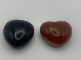 Pair of Heart Shaped Glass Glitter Palm Stones Calming Healing 1.5" - $9.50