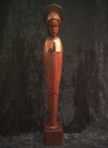 Large Beautiful Vintage Haloed Mary Praying Statue In Hand Carved Wood - $24.00