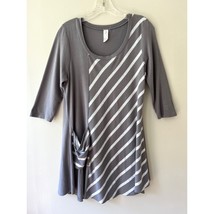 Chalet Gray Oversized Top White Stripe Long Tunic Pocket Long Sleeve Sz S - $244.23 MXN
