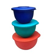 NEW Tupperware Impressions Bowl 3 Mixing Bowl Set Stacking Red Teal &amp; Bl... - $29.40