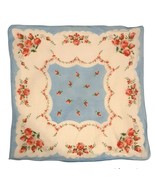 11&quot; Square Vintage Hankie Handkerchief Blue Pink Red Roses - $13.08