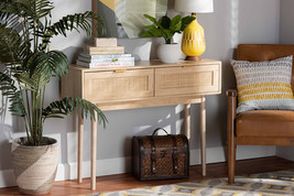 Malle Light Oak Brown and Rattan 2-Drawer Console Table - $2,984.59 MXN