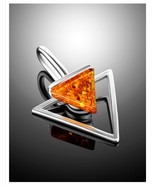 Silver pendant Amber, Sterling silver 925, Stamped, Rhodium plating, cognac - $263.84 MXN