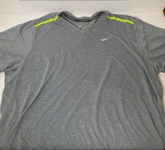 Nike Dri Fit Gray Neon Green Athletic VNeck Activewear TShirt Mens XXL - £19.97 GBP