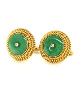 18k Yellow Gold Jadeite Jade Cufflinks with 0.10 ct Diamond Accents - $4,157.36 CAD