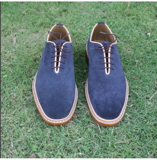 NEW  Handmade Navy Blue Shoe, Men's Custom Made Lace Up Shoe,Men Suede Whole Cut