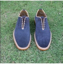 NEW  Handmade Navy Blue Shoe, Men&#39;s Custom Made Lace Up Shoe,Men Suede Whole Cut - £115.80 GBP