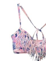 LA Hearts Bikini Top Small Pink Floral Fringe Strappy Boho Swim image 2
