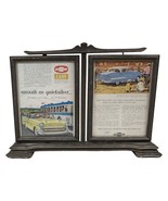 Antique Dual Photo Frame Rotating Wood Chevrolet 1940&#39;s Desktop Counter ... - $41.70