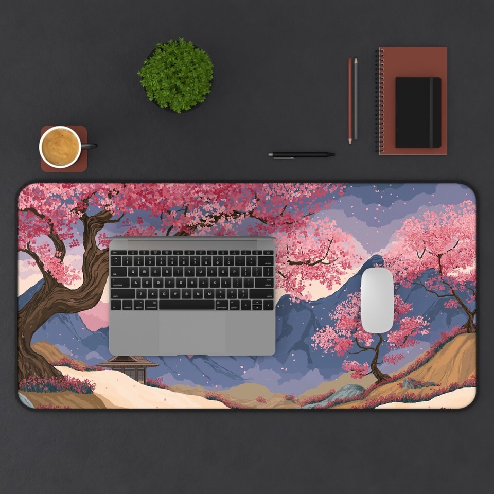 Cherry Blossom Desk Mat, Anime Mousepad, Zen Office Decor, Japanese Aesthetic Item image 11