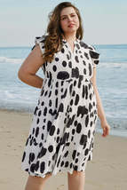 White Polka Dot Print Ruffled Sleeve Pocketed Plus Size Midi Dress - $41.99+