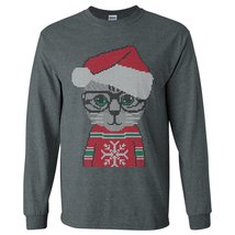 Hipster Cat Sweater - Cute Ugly Christmas Sweater Holidays Long Sleeve T Shirt - - £23.24 GBP