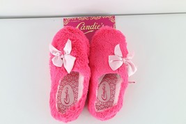 Deadstock Vintage Y2K Candies Womens 11 Bowtie Fuzzy Shag Fleece Slippers Pink - £43.48 GBP