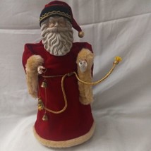 VINTAGE Christmas Tree Topper Santa Red Felt Coat Porcelain Face WORKS H... - £22.02 GBP