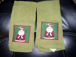 Holiday Time Set of 2 Green Santa Claus Kitchen Dish Towels NWOT - £8.16 GBP