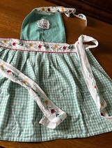KayDee Designs 100% Cotton Made in India Blue Green Gingham w Flowers Full Apron - £12.00 GBP