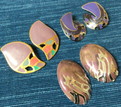 Vtg Clip On Earring Mixed Lot 3 Pairs of Edgar Berebi Purple Gold Colorful ~876A - £30.39 GBP