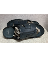 Men&#39;s Clarks Deep Bluish/Black Leather Slides pre-owned great condition 12M - $34.00