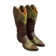 Old Gringo Tan &amp; Green Studed Boots Women Size 6.5B - $399.00