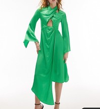 Topshop Women&#39;s Green Satin Halter Midi Dress Fluted Sleeves High Neck 8 NWOT - £18.37 GBP