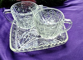 Vintage Anchor Hocking Stars and Bars Creamer and Sugar Set with Tray 60s - £22.54 GBP