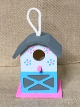 Handmade Whimsical Wood Birdhouse Decoration Gray Pink Blue Grandmacore - £6.96 GBP