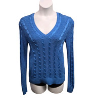 Lauren Ralph Lauren Womens Medium Blue V Neck Cable Knit Sweater Preppy - $24.70