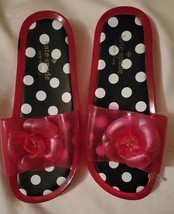 Kate Spade Women 7 Jelly Slides Pink Floral Black Polka Dot Sandals Beach Shoes - £26.70 GBP