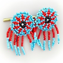 Vtg Native American Seed Bead EARRINGS Leather Back Clip On Hand Sewn So... - $17.52