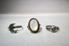Vintage Navajo Taxco Mexico Sterling Silver MOP Abalone Rings - Lot of 3 - K382 - £43.65 GBP