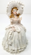 Southern Belle Figurine Hoop Skirt Dress Hand Fan Blonde Hair Resin 1980 Vintage - £12.10 GBP