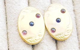 Cabochon Jeweled GF Earrings Made From Victorian Cuff Links - £23.94 GBP