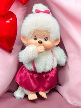 Vintage Monchhichi White Plush Monkey &quot;Joo Joo&quot; 1983 Pink Dress Sekiguchi Mattel - £78.11 GBP