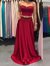 Sexy 2 Pieces A-Line Sweetheart Burgundy Long Prom/Evening Dress With Appliques - £117.87 GBP