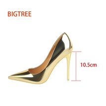 Silver Gold Pumps Women Classics Shoes Shiny Hign Heels Patent Leather Metallic  - £39.10 GBP