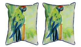 Pair of Betsy Drake Green Parrot Large Indoor Outdoor Pillows 16x20 - £70.05 GBP