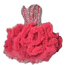 Crystals Ball Gown Short Tulle Ruffles Prom Cocktail Homecoming Dresses Fuchsia  - £92.86 GBP