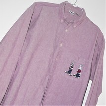 Men&#39;s Bugs Bunny Embroidered Shirt ~ Sz L ~ Light Wine Chambray 1994 Vintage Vgc - $24.74