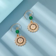 Ethnic Style Green Bead Crystal Stone Drop Earrings for Women Boho pearl hollow - £9.36 GBP