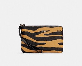 NWT Coach Corner Zip Wristlet Wallet Animal Tiger Black Gold Striped Purse - £36.17 GBP