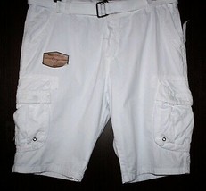 Max Comfort White Cotton Men&#39;s Casual Cargo  Shorts  With White Belt Sz 38 - £29.22 GBP