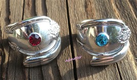 Antique Spoon Rings! Pick Birthstone Ruby Diamond Emerald Sapphire Silver Plated - £31.92 GBP