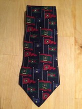 Tommy Hilfiger Navy Blue Logo Flag Print 100% Silk Tie - £15.01 GBP