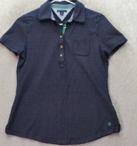 Tommy Hilfiger Polo Shirt Womens Medium Navy Polka Dot Cotton Slit Collard Logo - £13.11 GBP